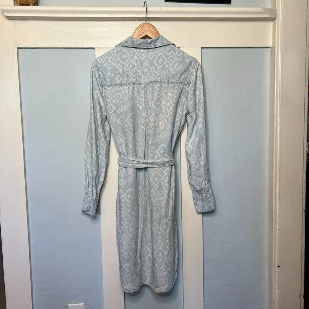 Anthropologie Cloth & Stone Blue & White Ikat Chambray Collared Button Front Dre - Picture 8 of 12